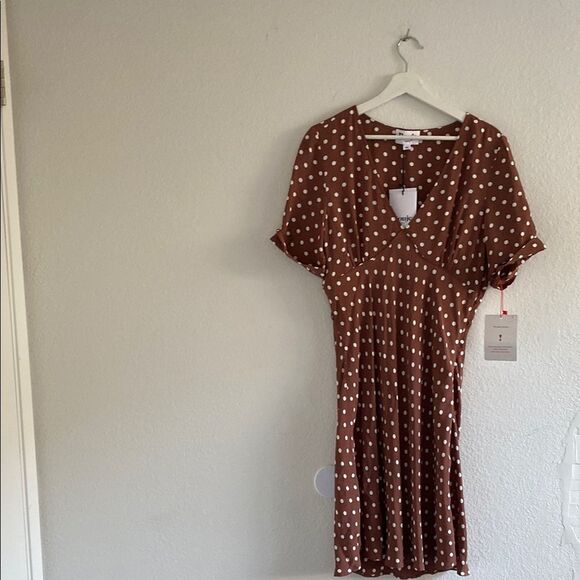 Rouje Brown Polka Dot Wrap Dress - Picture 2 of 5